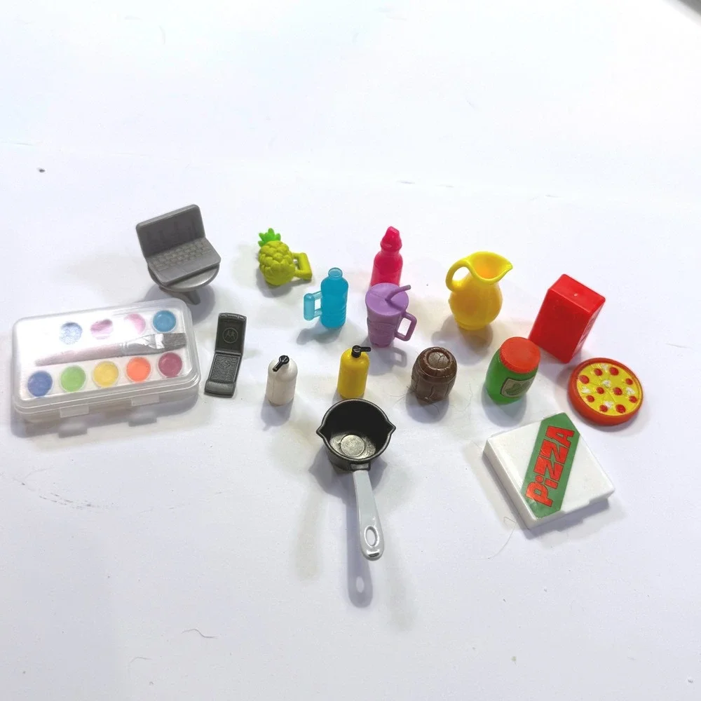 Miniature Dollhouse Accessory Lot Laptop Motorola Phone Pizza Watercolor Set Pan